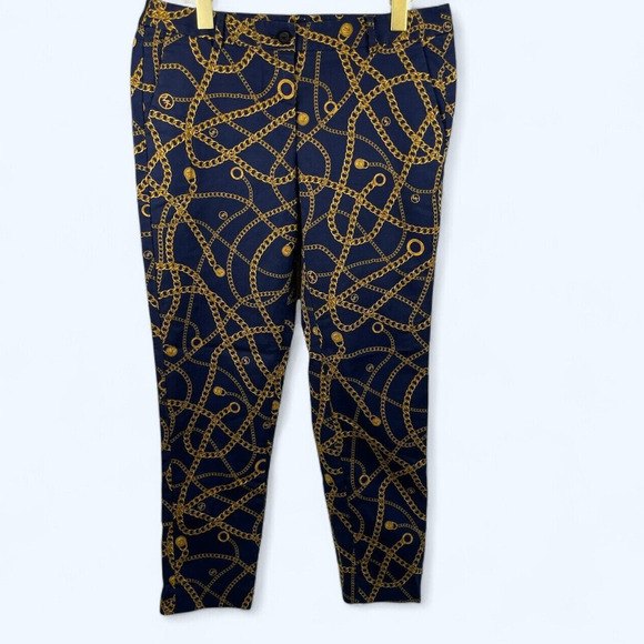 Michael Kors Womens Miranda Blue & Gold Chain Link Print Pants size 8 - Picture 1 of 7